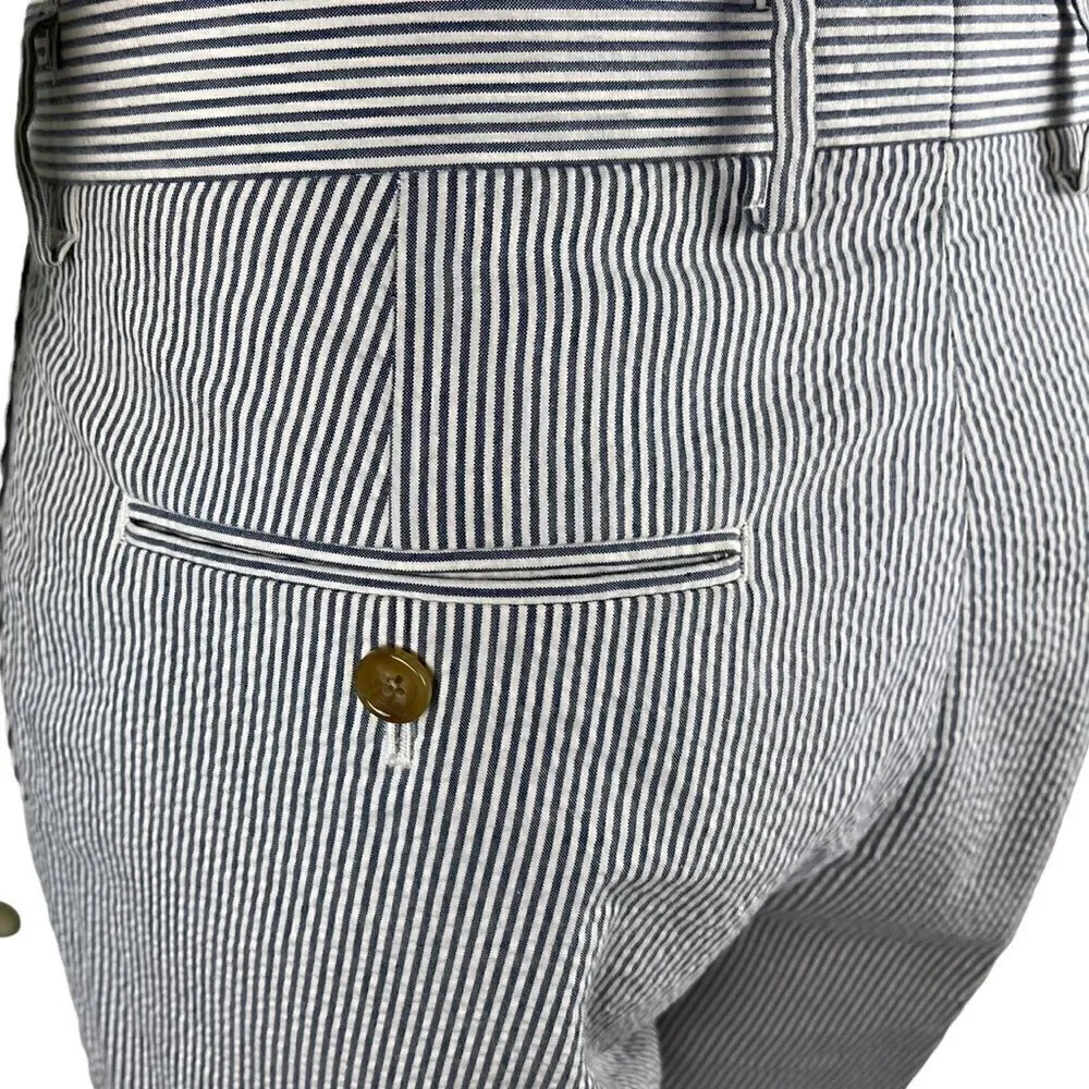 NWOT J. Crew Black/White Classic Seersucker Flat-Front Slacks Size 32